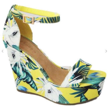 Selina Wedge- Yellow Floral - Atlanta Shoe Studio